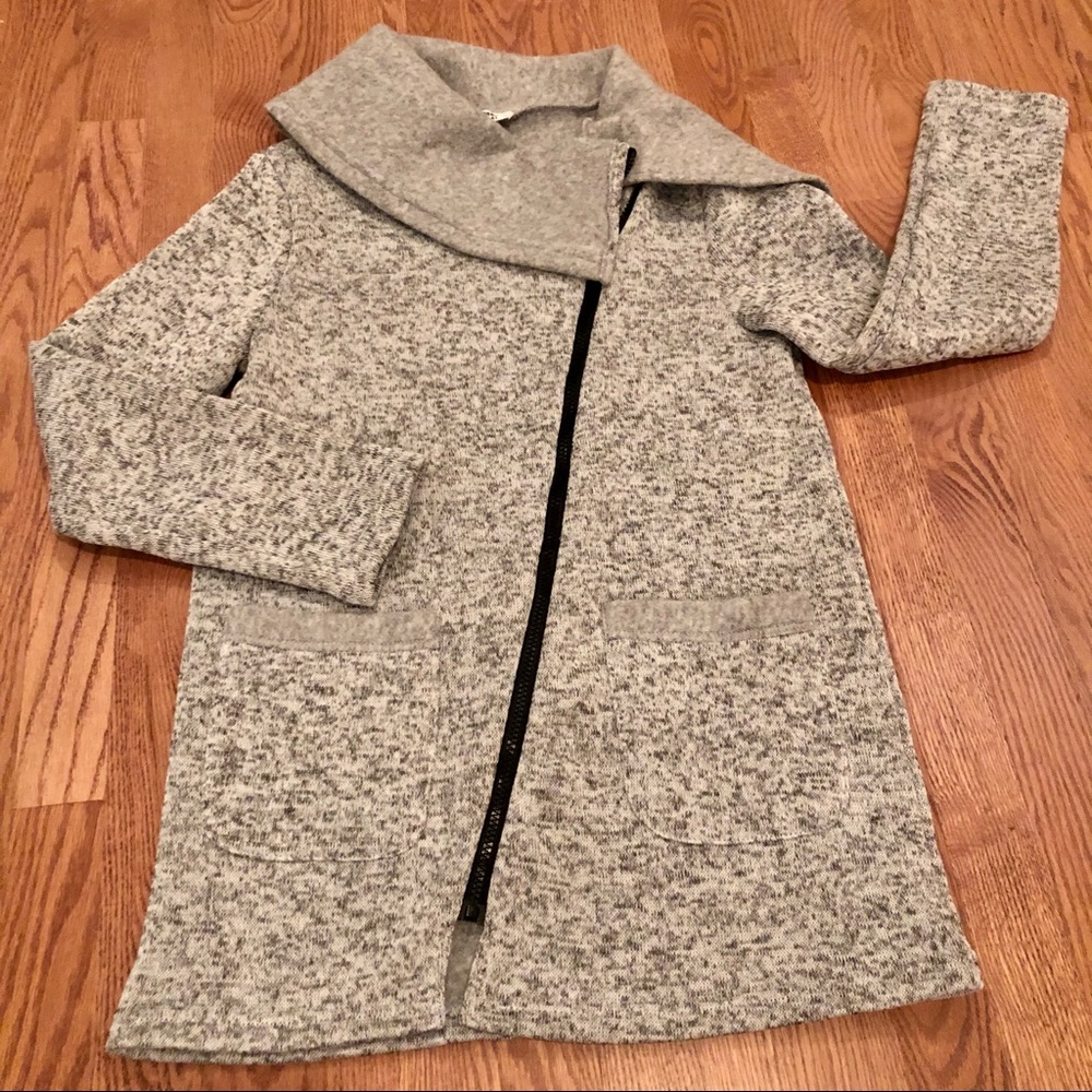 Overmal Asymmetric Zipper Heather Gray Full Collar Fall Fashion Layer